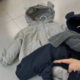 MQTIME  -  New Winter Toddler Girls Parkas Hooded Solid Color Thicken Warm Kids Girls Jacket Windproof Infant Baby Boys Outerwear Coat