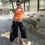  MQTIME  -  Y2K Stylish Streetwear Faux Two-Piece Splicing Design Loose Fit Versatile Straight Cut Cropped Trousers