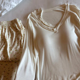 MQTIME  -   Modal 2Pcs Pajamas Set Woman Nightwear Pijama Spring Autumn Long Sleeve With Cup Home Wear Pyjama Femmes Lounge Wear