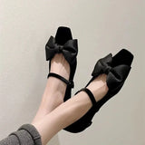 MQTIME  -  Authentic Genuine Leather Bow Tie Sweet One-word Belt Women's Shoes Fashion Daily Fashion Small Fragrance Single Shoes for Women