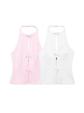 MQTIME  -  2024 Summer Women's Gentle Bow-trimmed Vest Tops Halterneck Solid Off-shoulder Sleeveless O Neck Elegant Chic Tank Tops