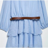 MQTIME  -  Cotton Ruffles Mini Dress Women Long Sleeve V-neck Elegant High Waist A-line Dresses Female 2025 Summer Button Up Street Robe