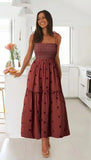 MQTIME  -  Strap Long Dress Summer Wrapped Embroidery Dress A-line Sunflower Design Ruffled Midi Length Vestidos Boho Robes