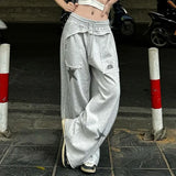 MQTIME  -  Street style printed loose casual pants with spicy girl segmentation design, drawstring elastic waistband slimming sweatpants