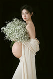 MQTIME  -  Women Maternity Dresses for Studio Photoshoot Elegant Tube Top Skirt Cape 3pcs Set for Pregancy Lady Photography Clothes Costume