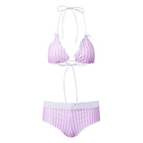 MQTIME  -  Women's 2 Piece Bikinis Set Fashion Y2k Printed Tied Halter Neck Swimsuit with Bow Shorts Boxers Summer Bathing Suit
