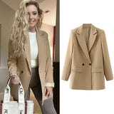 Mqtime Women's Blazers Spring Autumn Solid Long Sleeve Big V Neck Ladies Coat Suits Elegant Fashion Blazer with Pockets Coats New