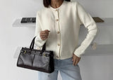 MQTIME  -  Women's Solid Color Round Neck Single Breasted Short Knitted Cardigan