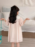  MQTIME  -  New Summer Baby Girls Pink Princess Dresses Puff Sleeve Lace Embroidery Toddlers Kids Casual Dress