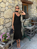 MQTIME  -  Sexy Spaghetti Strap Bodycon Ruched Summer Dress Women's Long Dress Fashion Elegant V-neck Holiday Summer Party Dress