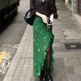  MQTIME  -  Summer Vacation Y2k Irregular Skirt Hem High Waist A-LINE Flower Print Long Shirt