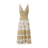 MQTIME  -  Women's Boho Floral Smocked Maxi Dress Y2k Patchwork Lace Layered Long Beachwear Dresses Casual Flowy Summer Sundress