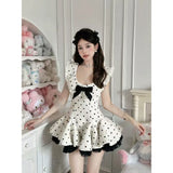 MQTIME  -  Summer Y2K Sweet New Women's Dress Bow Lace Button Flower Fairy Slimming Fashion Dot Pattern Lolita Princess Cake Dress