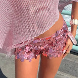 MQTIME  -  Women Sparkling Sequins Night Club Party Shorts Sexy Low Waist Slim Y2K Streetwear Bottoms Summer Holiday Outfitss All Matching