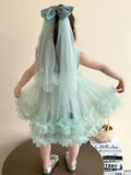 MQTIME  -  Girls' Mesh Dress New Princess Puffy Gown Kids Birthday Party Sleevless Tulle Vestidos Children Fashion Lace Clothing 2-10Y