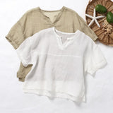 MQTIME  -  100% Ramie Drop-Shoulder Loose Kid's Short-Sleeve T-Shirt  Summer New Casual V-Neck Boys And Girl Shirt Simple Children's Tops