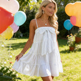 MQTIME  -  Women's Summer Mini Cami Dress Stylish Y2k Dots Print Bow Decor Front Square Neck Spaghetti Strap Flowy Loose Dresses