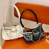  MQTIME  -  Retro American Style Y2k Metal Rivets Large Capacity Armpit Bag Super Cool Pu Pink Storage Bag Women Bags Single Shoulder Bag