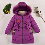 MQTIME   -30℃ Winter Padded Warm Jackets Girls Thick Plus Velvet Long Style Coats Teen Kids Heavy Cold-proof Hooded Windbreaker Snowsuit