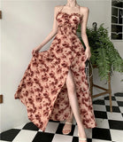 MQTIME  -  Summer French Fashion Spaghetti Strap Square Neck Sleeveless Party Evening Dress Woman Elegant Print Lace Up Midi Prom Dress