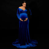  MQTIME  -  Velvet Maternity Off Shoulder Trailing Fitted Gown Maxi Photography Dress for Baby Shower Photo Props Dress