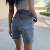 MQTIME  -  Women High Waist Wide Leg Denim Shorts Tassel Summer Fashion Streetwear Casual Solid Color Female Loose Straight Jeans