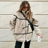 MQTIME  -  American retro khaki stand up collar lambhair jacket for women, trendy ins winter thick cotton jacket, versatile