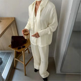 MQTIME  -  woman 2 piece set outfit Long-sleeved loose shirt and trousers two-piece set