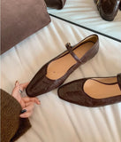 MQTIME  -  Pointed Toe Pu Leather Mary Janes Shoes Women Spring Autumn Elegant Slip on Ballet Flats Buckle Strap Shallow Black Loafers New