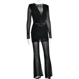 MQTIME  -  Sexy See Through Deep V-neck Women Jumpsuit Black Long Sleeve High Waist Jumpsuit Autumn Slim Elegant Party Clubwear