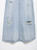  MQTIME  -  Vintage Women's Denim Halter Dress Sleeveless Perforated V-Neck Long Summer Dress for Ladies Holiday Fashion