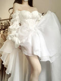 MQTIME  -  White Elegant Evening Party Mini Dress Women Off Shoulder France Vintage Beach Dress Female Chiffon Korea Prom Dress Summer 2024