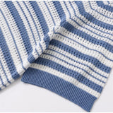 MQTIME  -  Y2K Women Summer Polo Shirt Blue White Contrast Striped Short Sleeve Knitted Blouse Cardigan Casual Commuter Hollow Tops