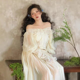 MQTIME  -  Women Maternity Dress for Photoshoot White Elegant Off-shoulder French Style Lace Pregnancy Dresses for Studio Photography