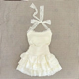 MQTIME  -  Fashion Sexy Lace Bow Slim Fit Camisole Vest Tops Women+ Y2k E-Girl High Waist Cake Skirts  Summer New Two Piece Sets