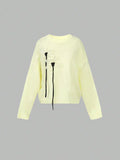 MQTIME  -  New Elegant Three Dimensional Flowers Long Sleeved Sweater Loose Soft Yellow Warm Pullover Top Round Neck Simple Knitwear Female