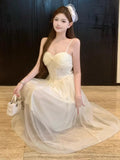 MQTIME  -  Women Dresses Lace Patchwork Mesh Sleeveless Slim Backless Sweet Elegant Temperament Party Dress Female Fashion