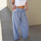MQTIME  -  Women's Spring Summer Baggy Pants Fashion Drawstring Waistband Loose Wide Leg Striped Pants Y2K Streetwear