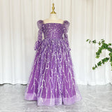 MQTIME  -  Sparkly Arabic Girl Dress Beading Purple Baby Kids Princess Birthday Wedding Party Children Holiday Gown 2024 J204