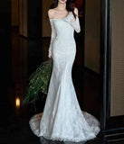 MQTIME  -  Beautiful White Wedding Dresses Floor Length Long Sleeves Backless Bridal Gowns Lace Appliques Vestidos De Novia Customized