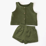 MQTIME  -  Retro Children's Linen Sleeveless Top + Shorts 2pcs Sets Summer New Boys And Girls Buttons Casual Thin Cotton Linen Suit TZ271