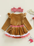 MQTIME  -  Toddler Boy Christmas Outfit Santa Claus Printed Long Sleeve Romper Pants Hat 3 Piece Set Cute Xmas Costume for Baby