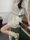 MQTIME  -  White Lace Mini Skirt Women Ballet Style Bow Kawaii High Waisted A-line Skirt Summer Fashion Cutecore Girl Clothing New