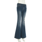 MQTIME  -  Chic Rose Embroidered Gradient Slightly Flared jeans for Women Slim Low Rise Dragging Denim Pants Casual Elegant Fashion Trouser