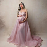 MQTIME  -  Boho Sweetheart Maternity Dresses for Photoshoot Illusion Rose Lace Appliques Babyshower Gowns Customzied Photography Props