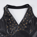  MQTIME  -  Y2k Streetwear Rivet Halter Backless V Neck Sleeveless Fashion Zipper Solid All Match Tanks