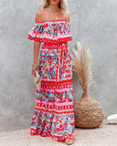 MQTIME  -  Boho Dress Slash Neck Floral Printed Summer Dress Femme Hippie Vestidos A-line Holiday Robes Chic Maxi Dresses
