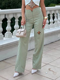 MQTIME  -  Fashion Women's Pants Middle Waist Straight Solid Hollow Out Female Long Trousers Early Spring New Holiday Chic Lady Pants