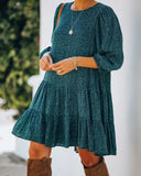 MQTIME  -  Women's S-XL Size Autumn and Winter Women's Printed Split Long Sleeve Bubble Sleeve Dress INS Fashion Slimming Versatile New