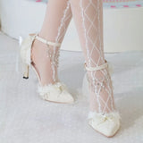 MQTIME  -  Lolita Female Shoes Heels White Heels White Wedding Bridal Shoes Luxury Heels Bow Elegant Women's White Shoes Stilettos